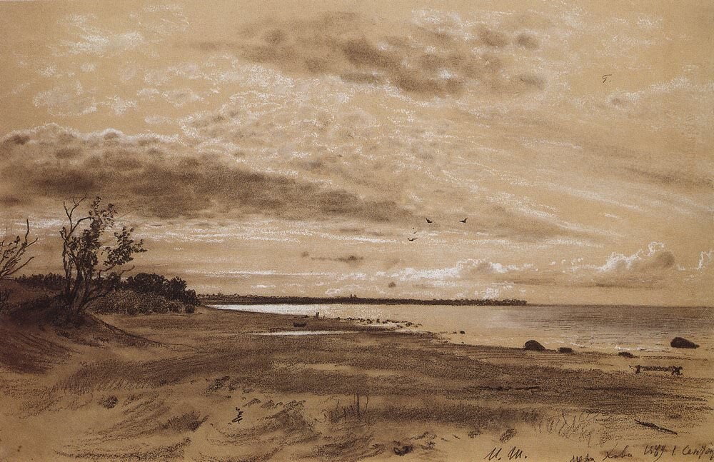 Иван Иванович Шишкин, этюд "Берег моря. Мери Хови" 1889. Уголь, цветной карандаш, мел.