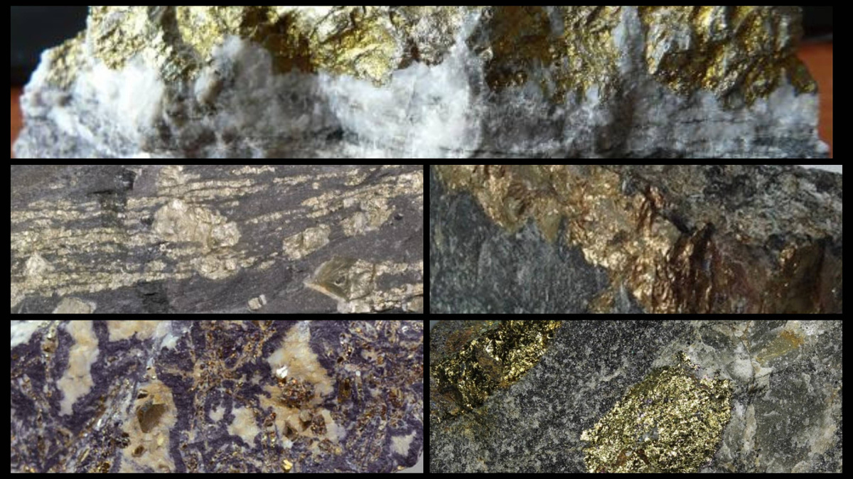 Пирит в породах. Коллаж автора.