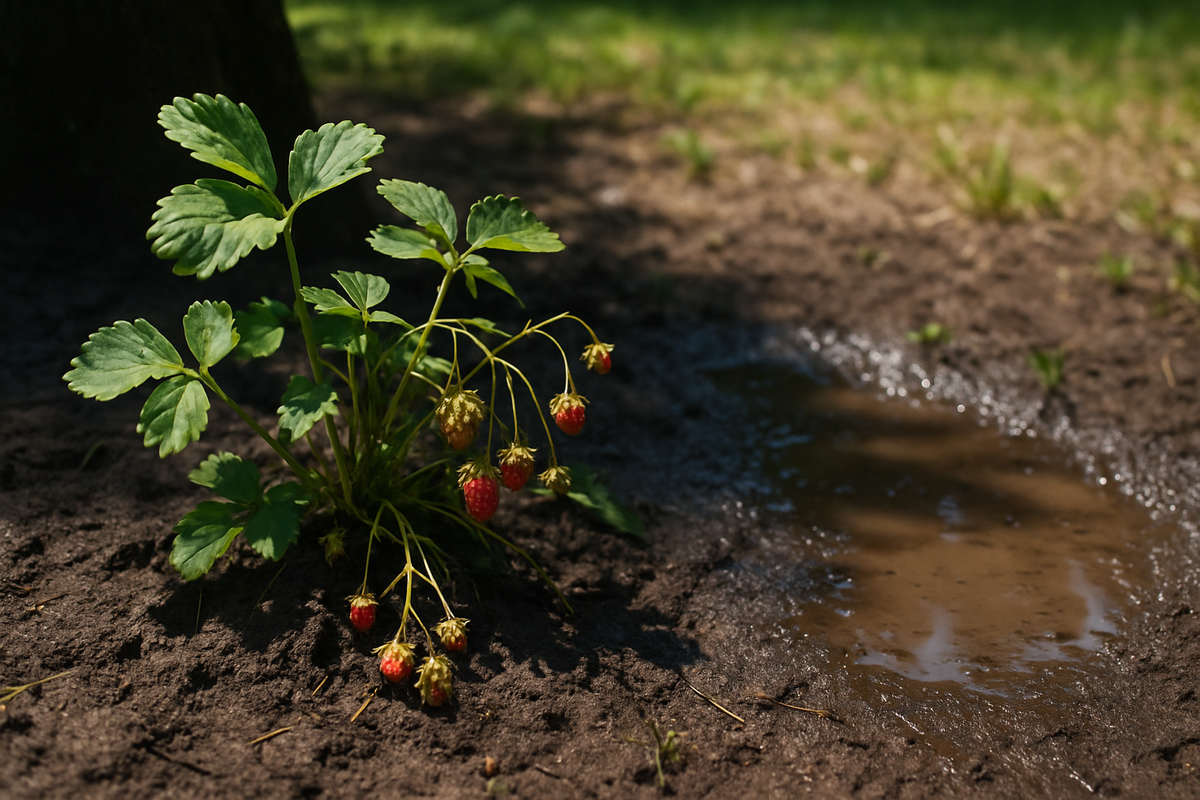 Клубника в тени дерева