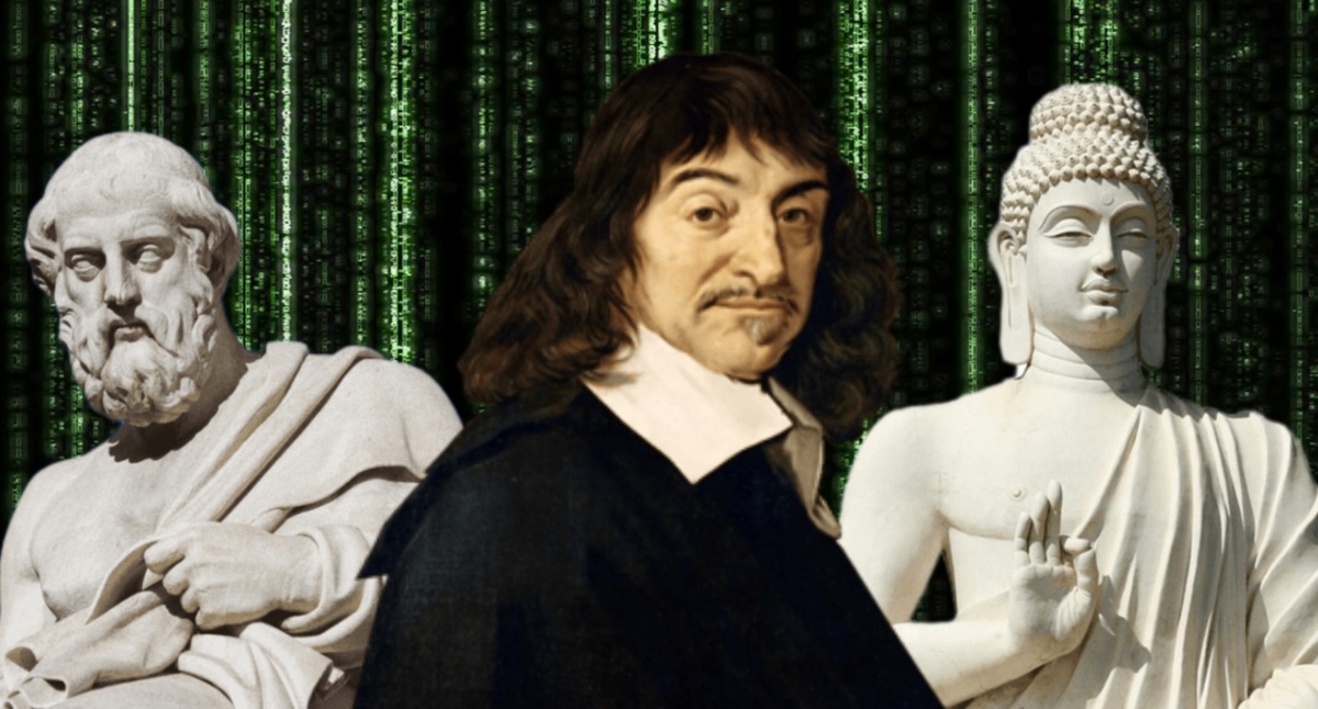 Слева направо: Платон, Рене Декарт, Будда