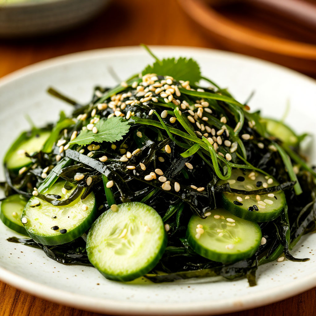 Сейчас водоросли вакаме - популярное блюдо, имеющее название "Салат чука", обычно заправляется ореховым соусом