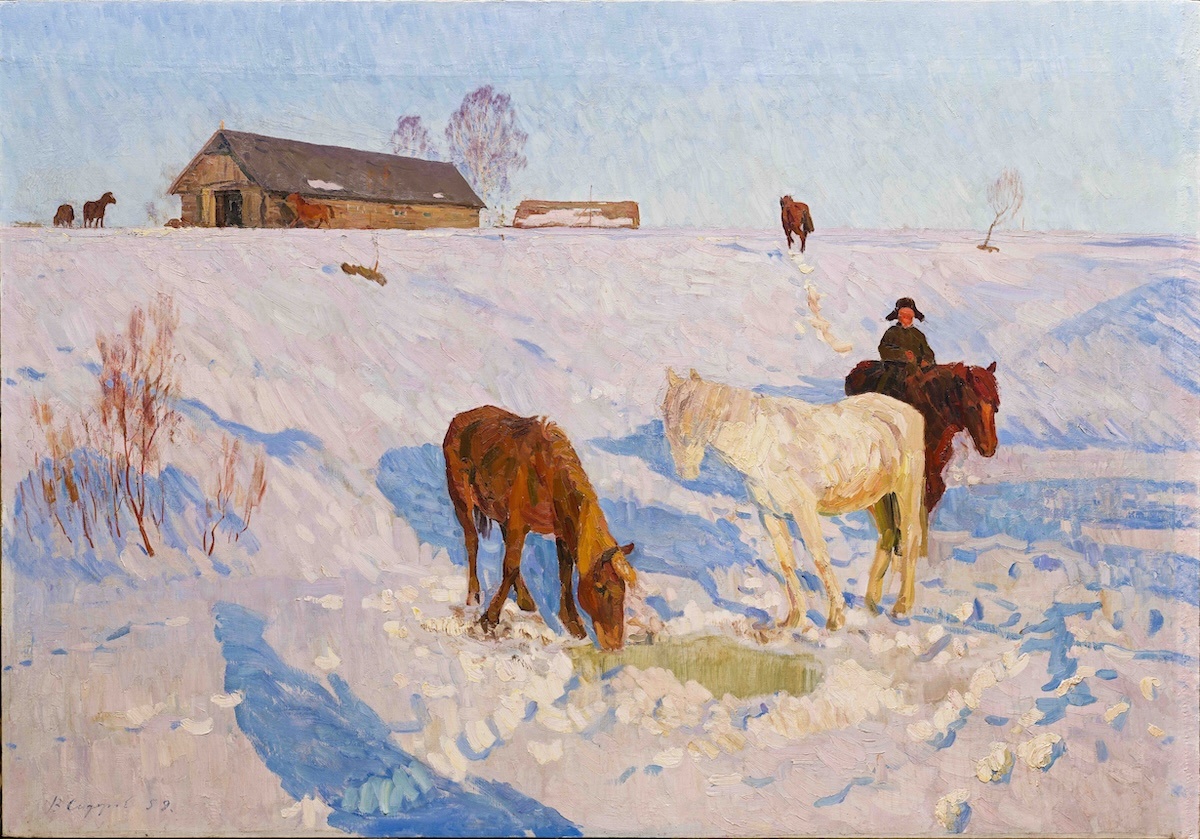 Мартовский вечер. Водопой. 1959 год. Холст, масло, 142,0x205,0. Англия