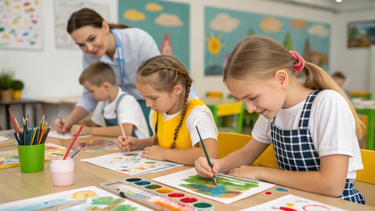    Дети рисуют акварелью на уроке изобразительного искусства askmy.ru