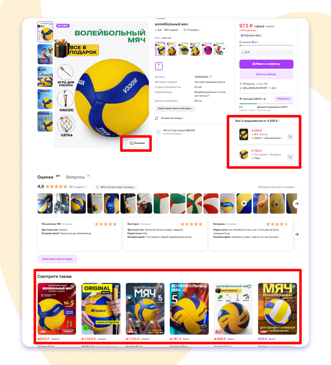 Подборки рекомендаций на ВБ, через которые покупатель уходит к конкуренту