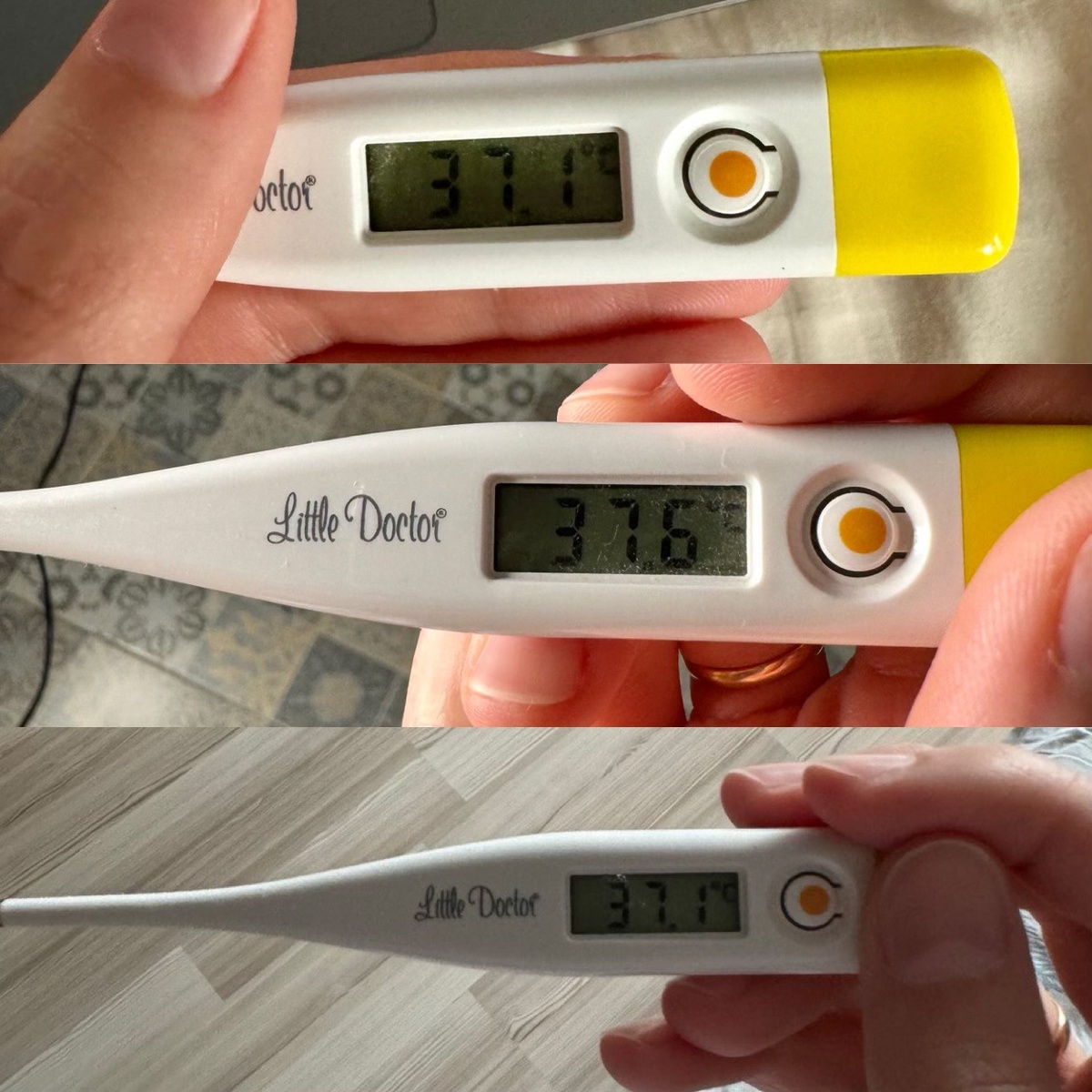 У меня таких фото полно. Я по датам отслеживала колебания температуры. 37,1 - моя стандартная температура в то время. Ощущение, что ты всегда горячая, бесхребетная и вязкая. 