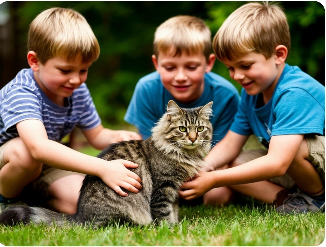 Мальчики гладили и успокаивали притихшего кота