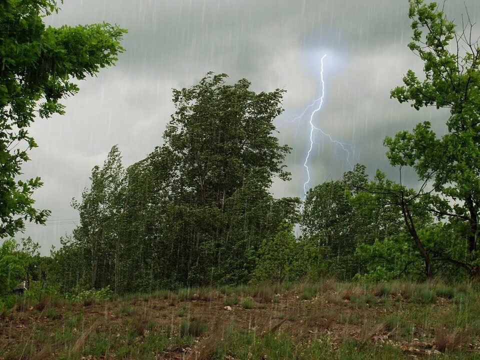 Разряд молнии в летнюю погоду 