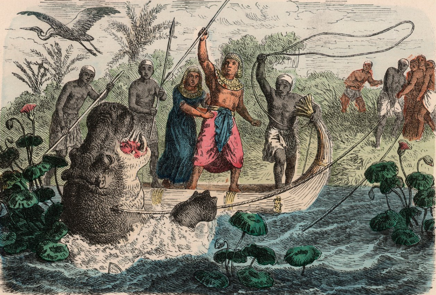 Генрих Лейтман "Древний Египет. Фараон охотится на бегемота", 1866 год