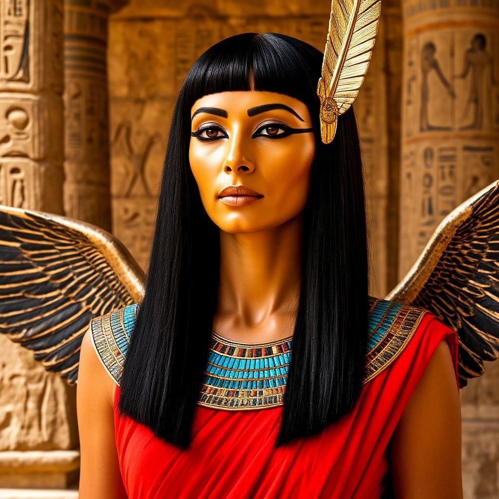 Маат называли «дочь Ра», «око Ра» (его правый глаз), «госпожа небес, царица земли и властительница загробного мира», «госпожа богов и богинь». 