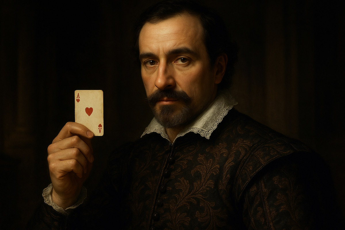 Виктор Амадей I — герцог-игрок: гордый взгляд, карта в руке, тяжесть короны и проигранной судьбы читается в чертах лица.