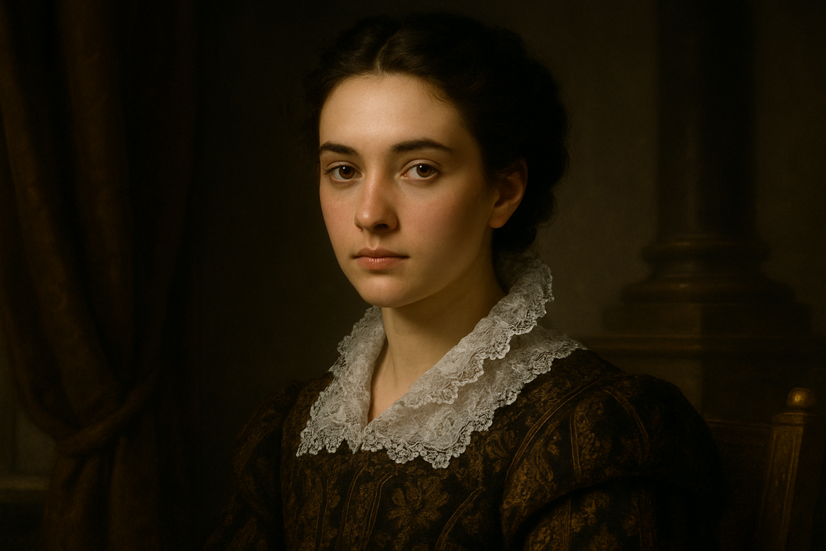 Донья Анхела де Виллапаредо — «Чёрная вдова»: высокая фигура в бархате, тёмная коса-ожерелье, фиолетовые глаза, аромат амбры и опасности.