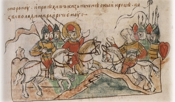 Нападение печенегов на Русь. Документальное фото. В центре затёртый печенежский учёный. 