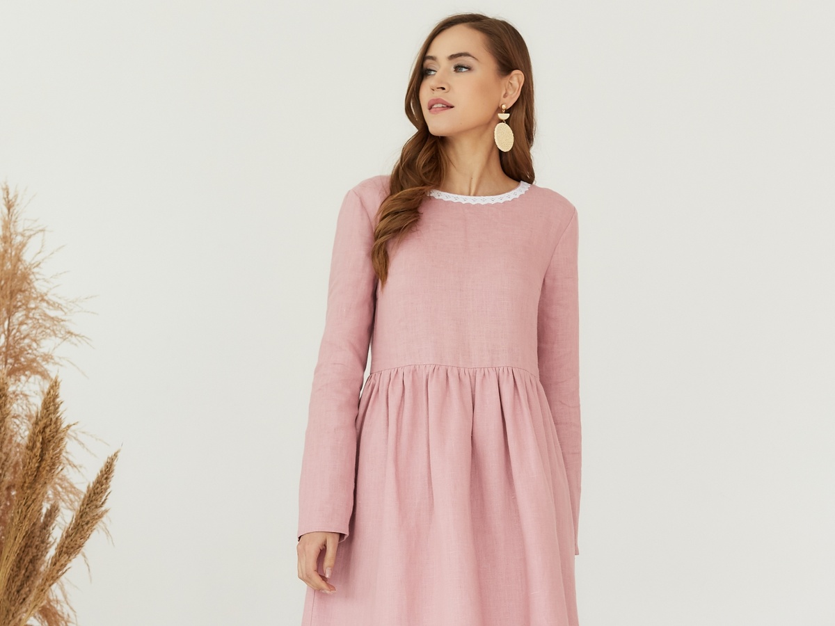 Льняное розовое платье Алиса от бренда Molinialife