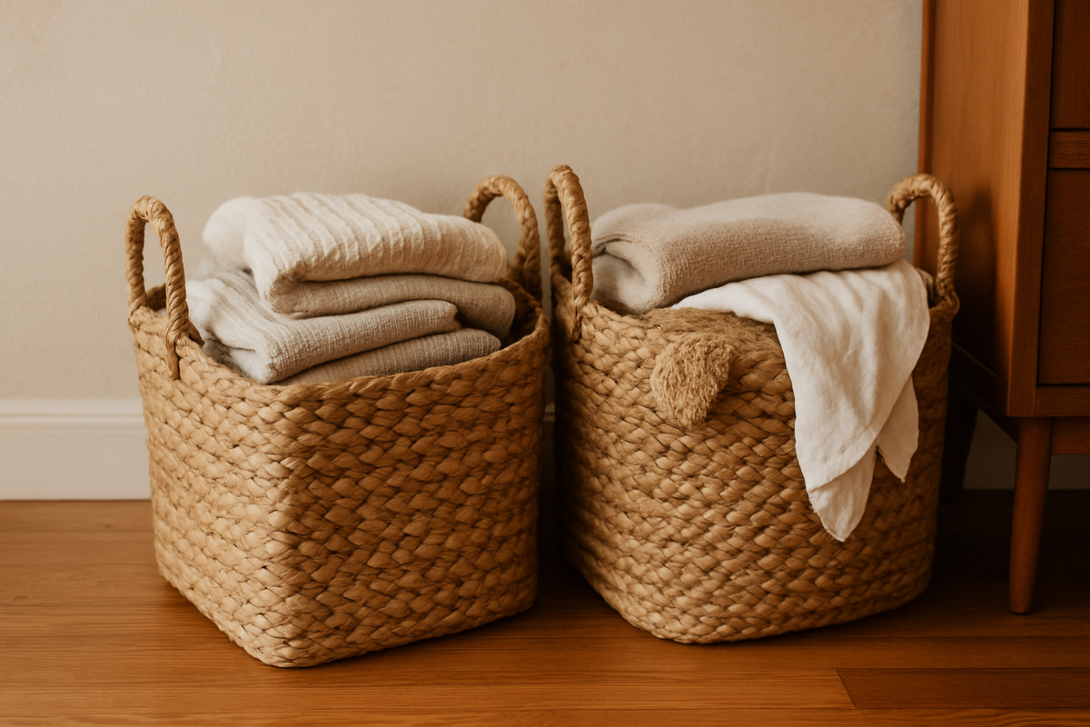 Открытые широкие корзины - легко класть и доставать вещи.