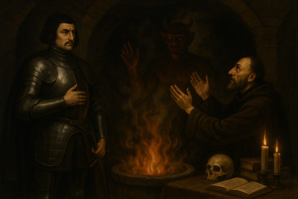 Жиль де Ре проводит оккультный ритуал вместе с Франческо Прелати