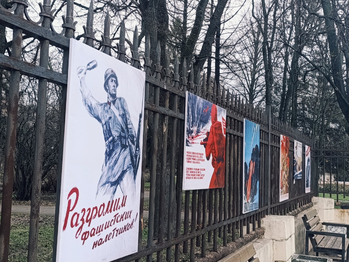    Она работает в Комсомольском парке. Всего в экспозиции 14 плакатов.