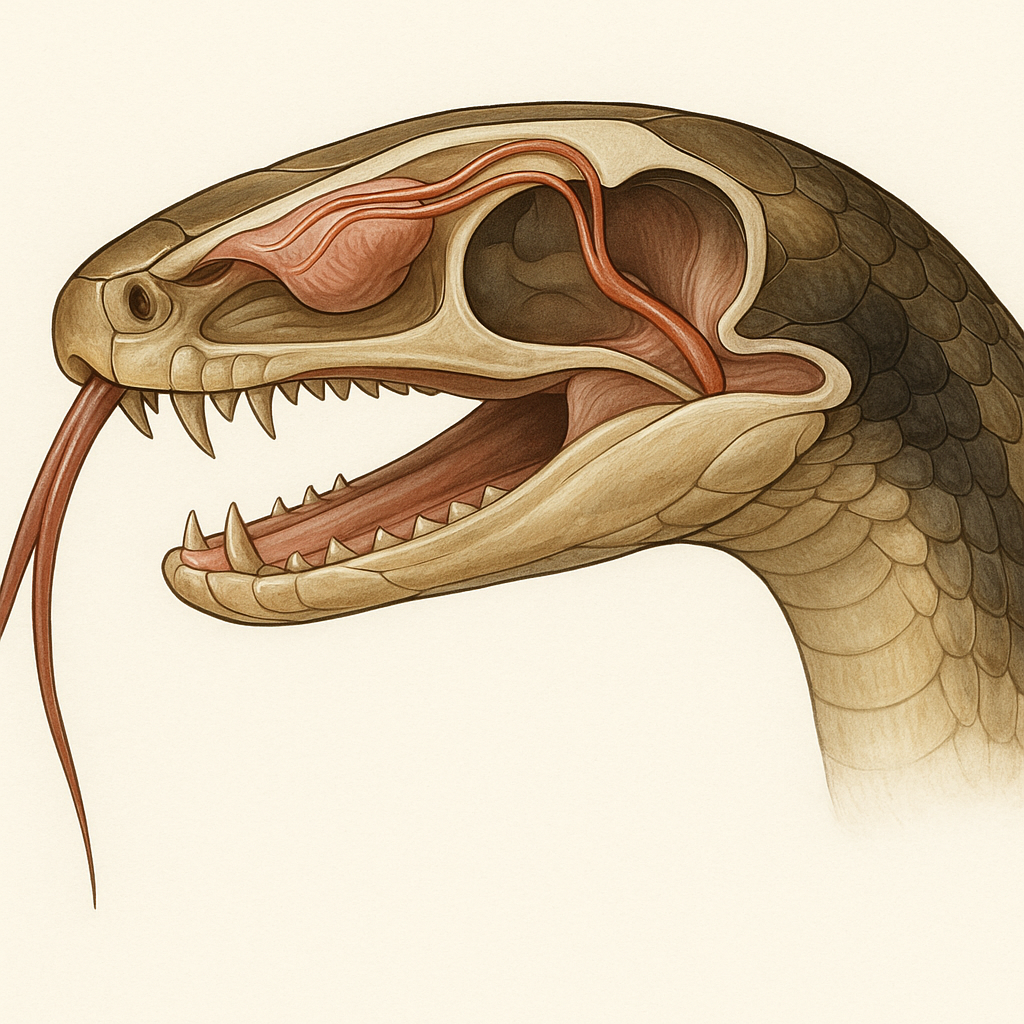 Орган Якобсона — уникальная сенсорная система змеи. Именно сюда язык приносит частицы воздуха, чтобы змея могла “понюхать мир” и понять, кто рядом.