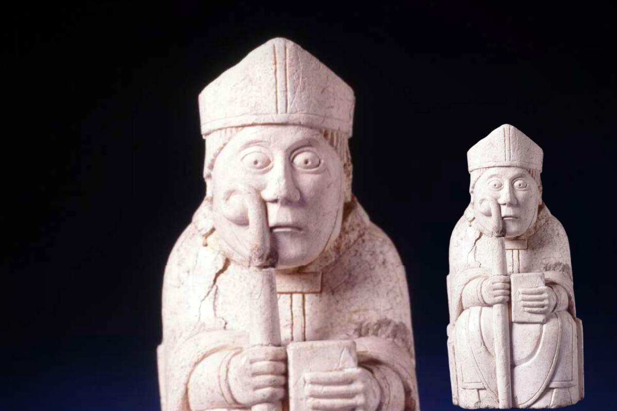 Шахматы с острова Льюис, епископ (слон), моржовая кость, 1150-1175 гг. Британский музей, Лондон