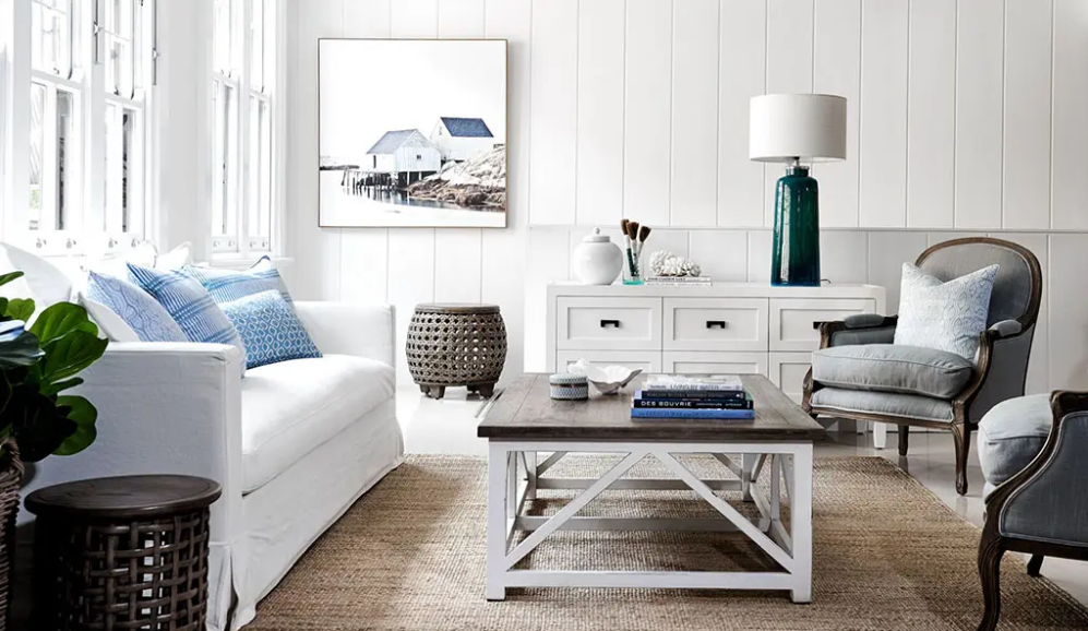 Гостиная в стиле Хэмптонс.