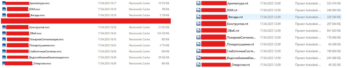 Сравнение веса файлов nwc и rvt