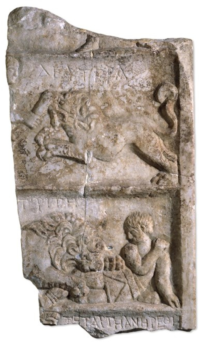    Мраморный рельеф со львом и гладиаторомThe Trustees of the British Museum.