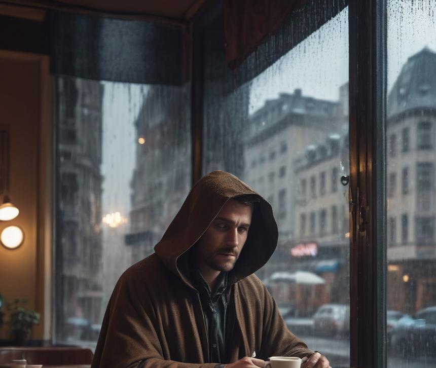 Мужчина в кафе.