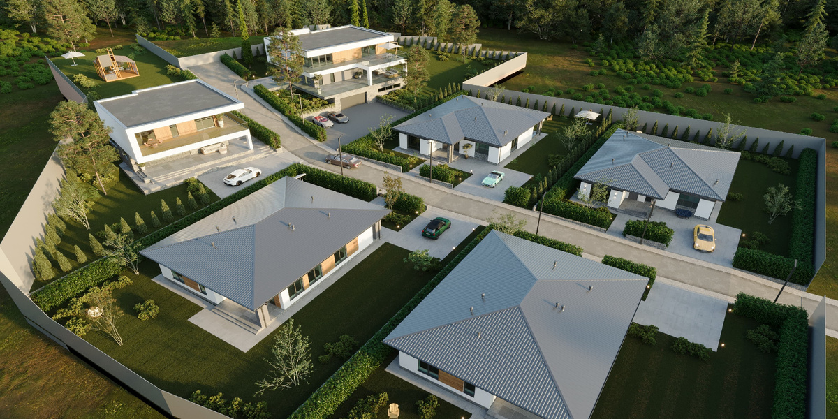 Архитектурная концепция мини-поселка из шести домов в КП "Подмосковные просторы"