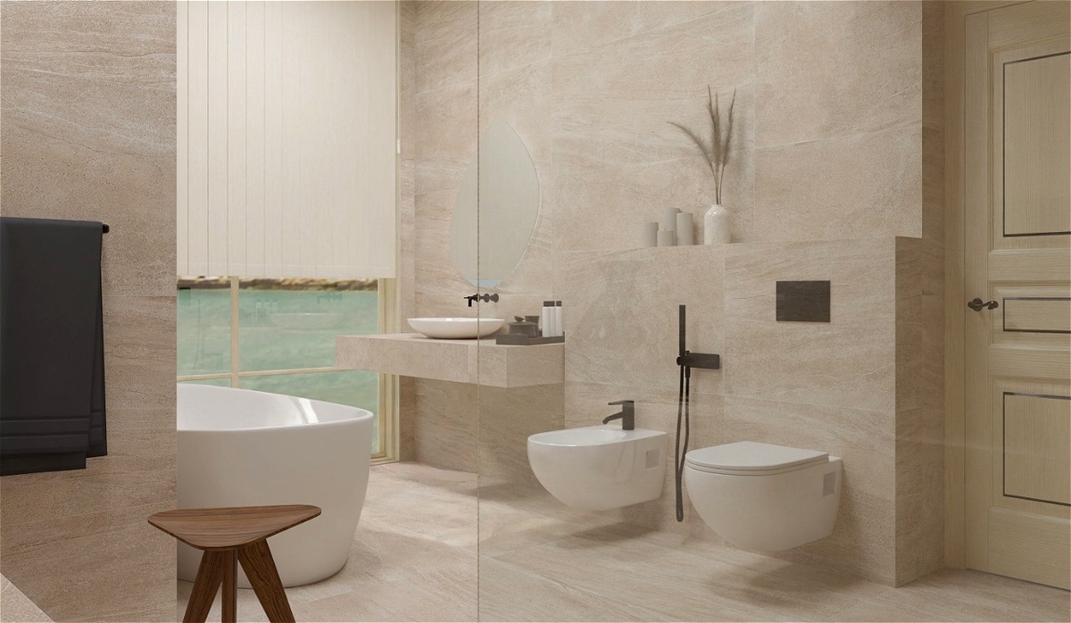 дизайн ванной комнаты в бежевых оттенках