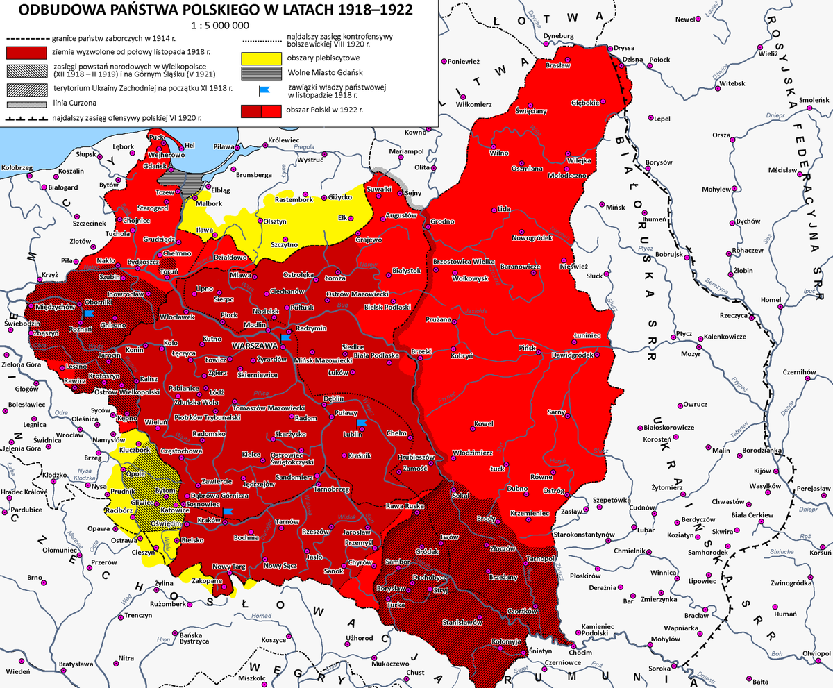 Польская карта «воссоздания Речи Посполитой» с 1918 по 1921 годы