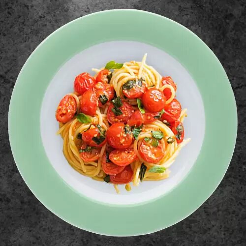 Спагетти с помидорами и базиликом