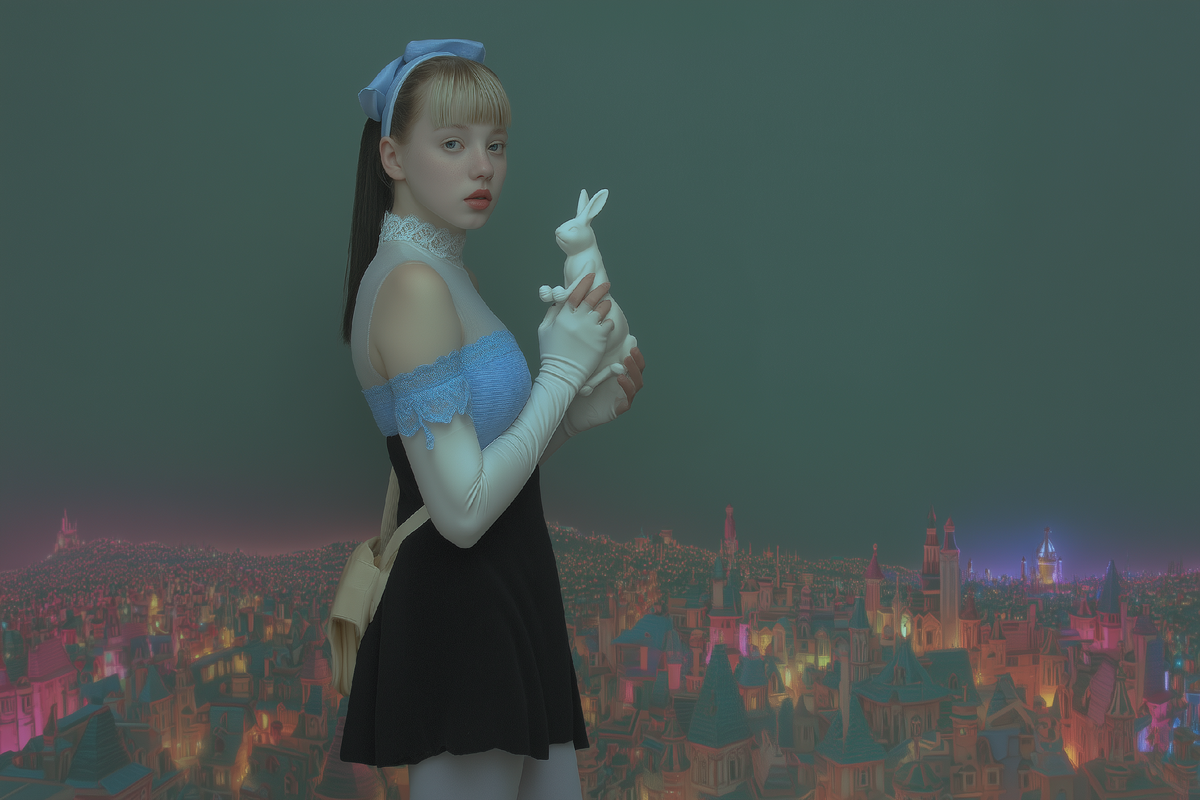 Белый Кролик стал цифровым проводником в неоновом лабиринте города