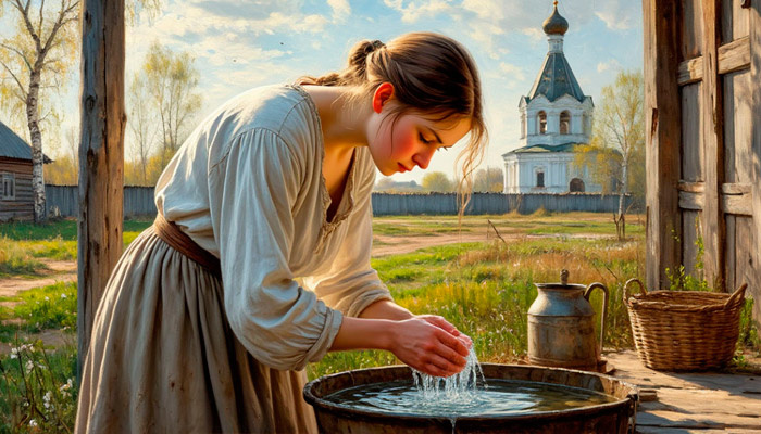 Как утверждает поверье, умывание холодной водой в Светлую пятницу позволяет дольше сохранять красоту и молодость. Фото: shedevrum.ai