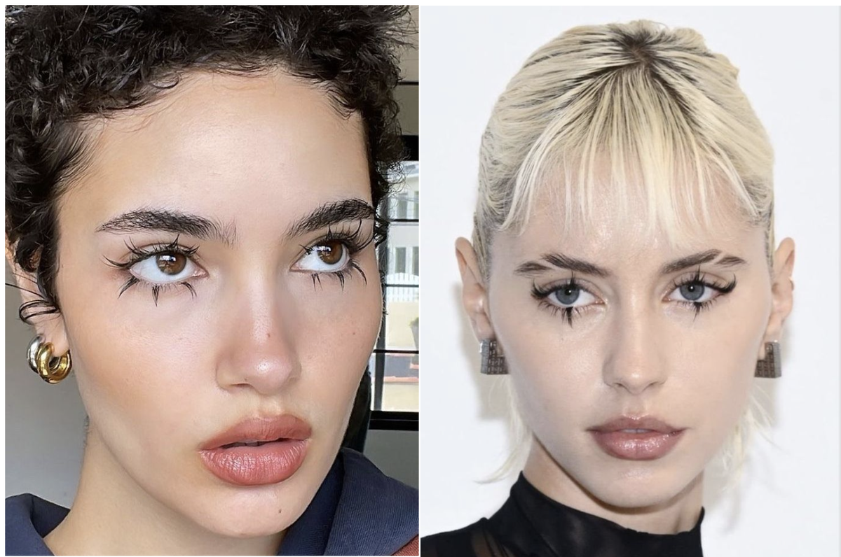 Накладные ресницы у визажистов - это вообще отдельная дисциплина. Когда я училась, было огромным открытием, что ресницы в зависимости от густоты и длины могут радикально изменить образ. Тут вам "заплаканные" ресницы (слева) как один из ярких вариантов для образа почти на нейтральном макияже и авангардные, немного раздражающие эксперименты с геометрией (справа). Но мне в тот день наложили гламурный "лисий глаз", столь любимый женщинами СНГ, мохнатый и от души. Думаю, вы и сами представите его с легкостью. 