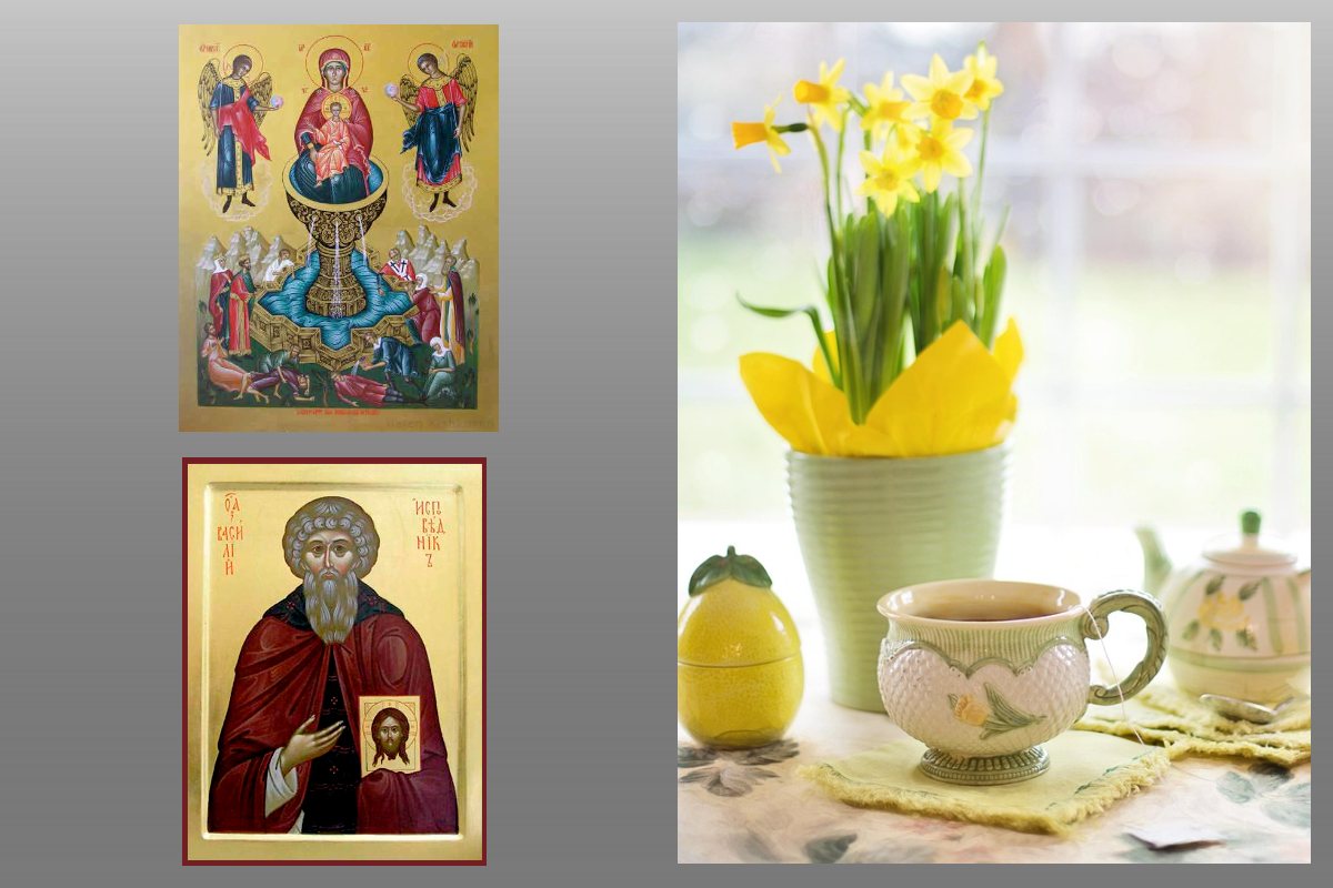 Икона Богородицы Живоносный Источник, Икона прп. Василий Парийский/azbuka.ru, Весна/pixabay.com