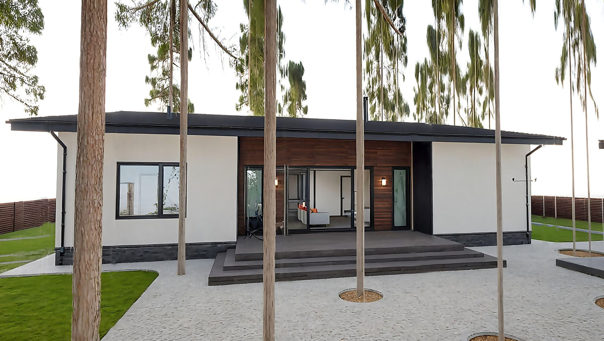 №1 Визуализация фасада одноэтажного дома вариант 1