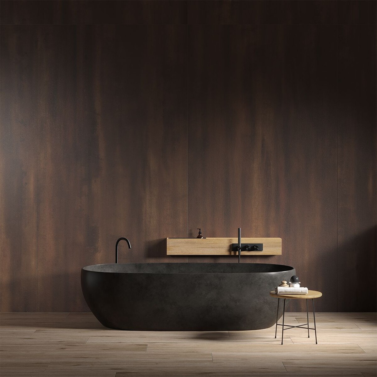 Стеновые панели: топ-5 лучших решений для современного интерьера ванной комнаты/ В проекте использована полноформатная керамика Korten от Inalco