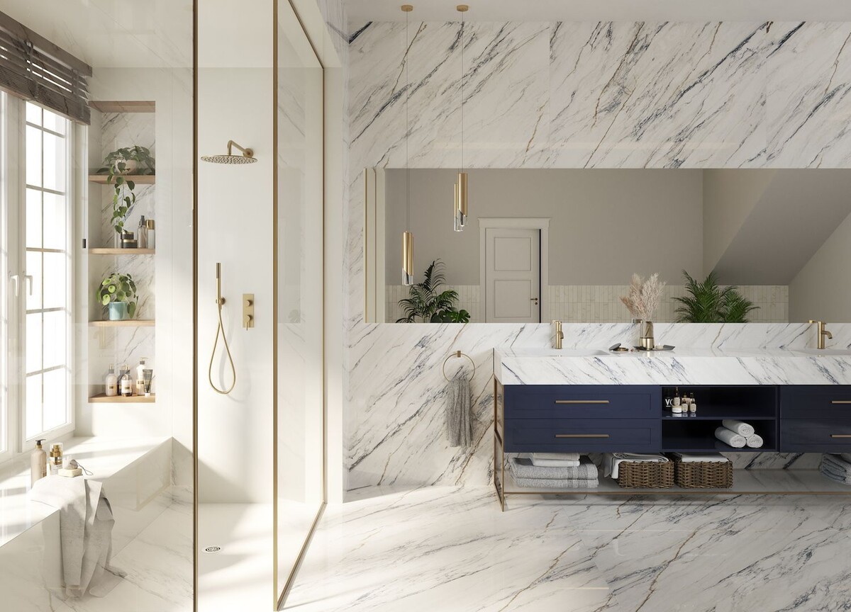 Облицовка стен в ванной полноформатной керамикой арт. Lucid от производителя Dekton