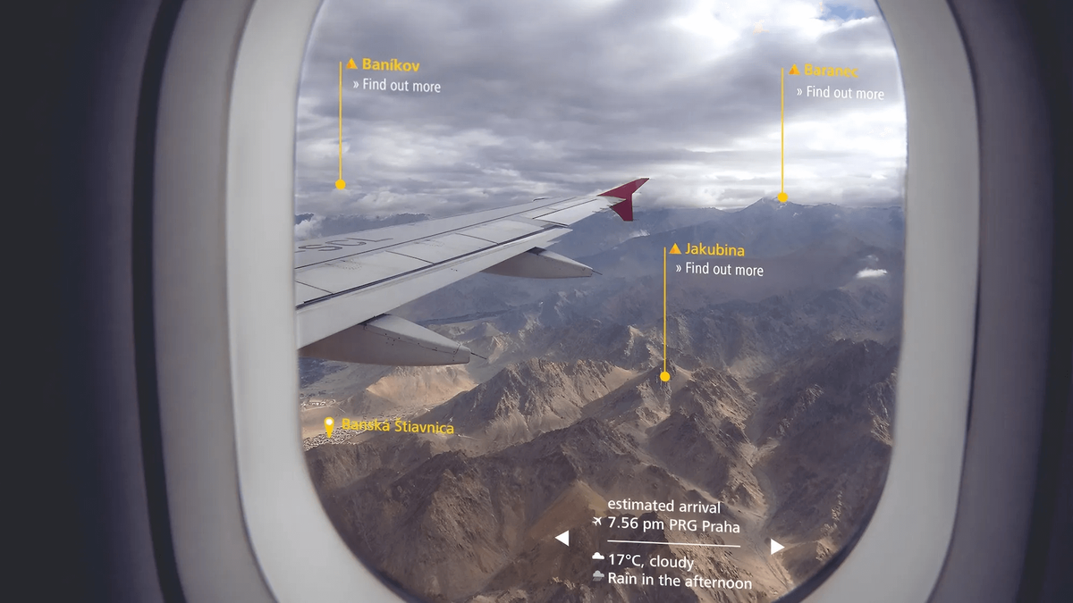    «Умное» стекло отображает информацию о рейсе и местные достопримечательности. Фото: Zeiss