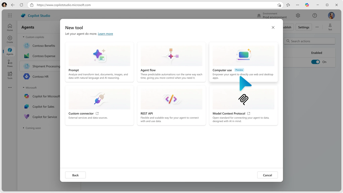 Изображение: Microsoft. Новая функция "Использование компьютера" ("Computer Use") в "Copilot Studio".