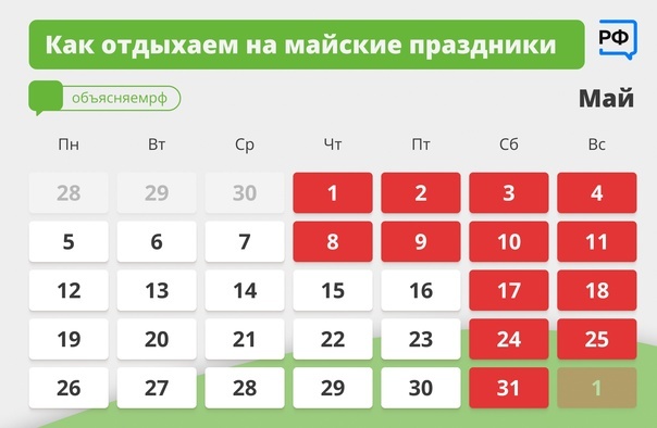 Выходные в мае 2025 г.
