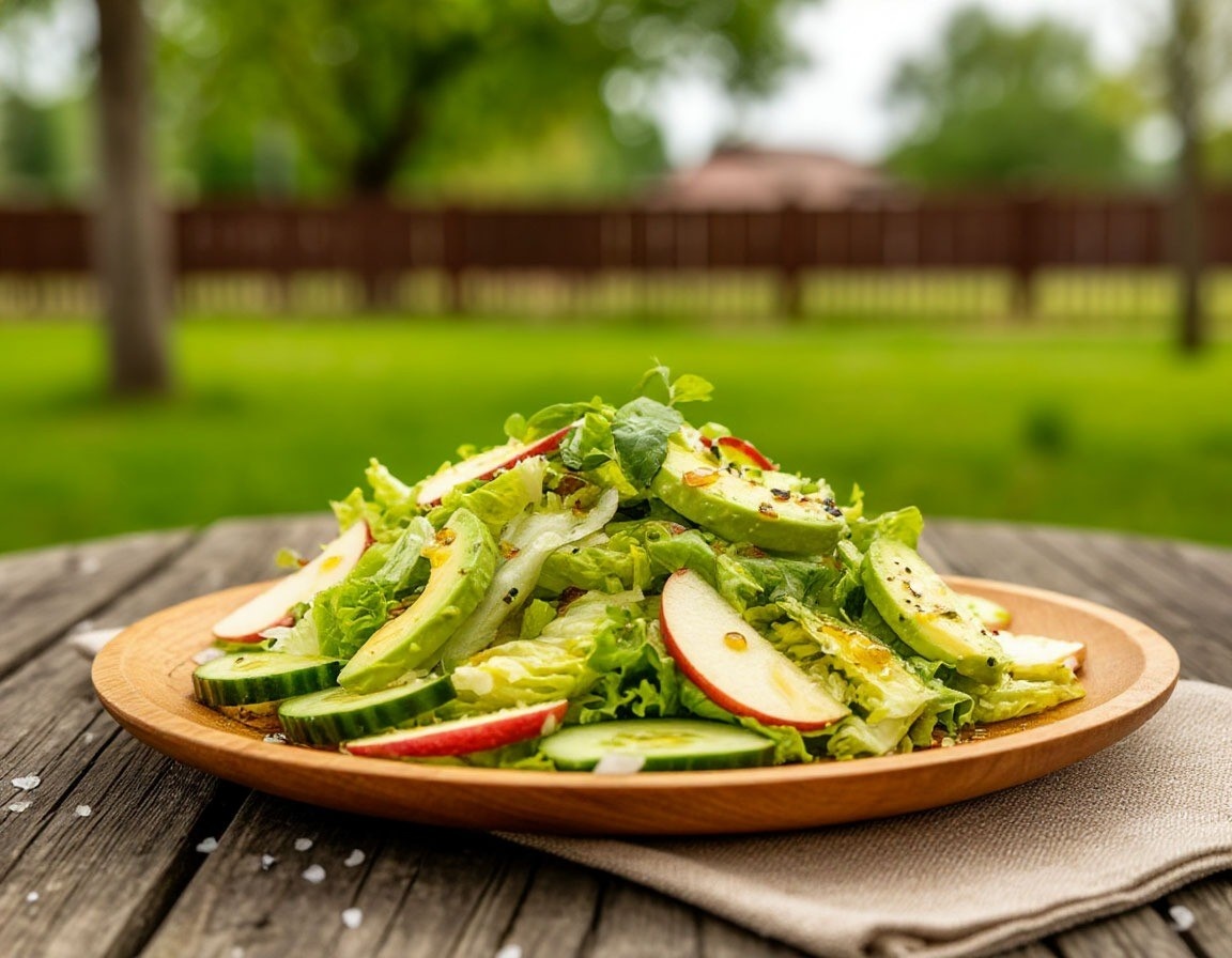 Салат с авокадо, яблоком, редисом и айсбергом