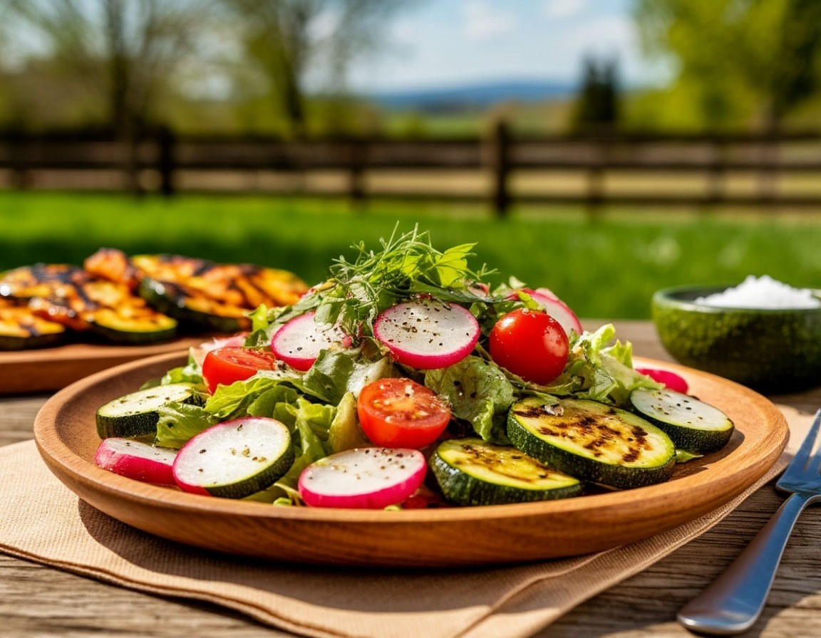 Салат с овощами и гриль кабачками