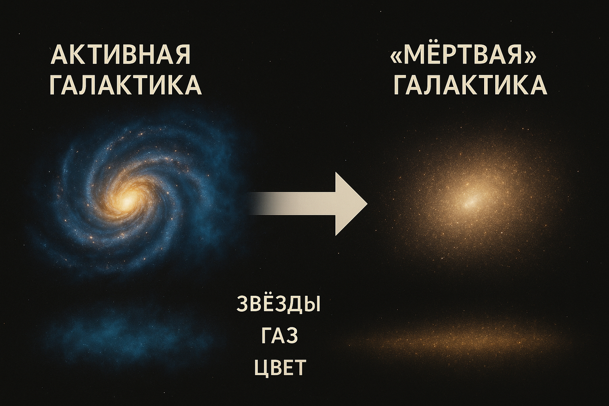 Активные галактики полны газа и молодых звёзд. Когда запасы иссякают — они тускнеют и превращаются в «молчащие».