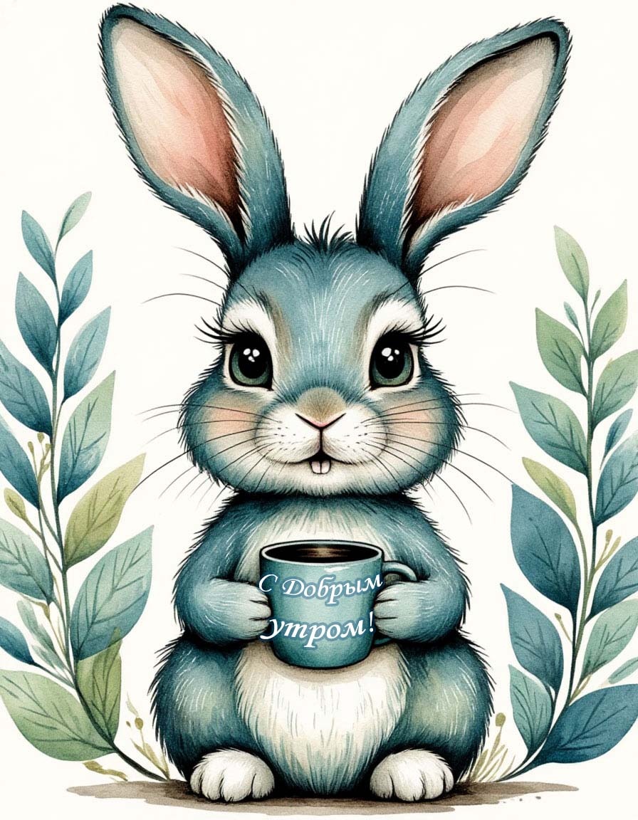 Открытка «С добрым утром, Зайчик» — изображение создано с помощью нейросети и оформлено в графическом редакторе.
