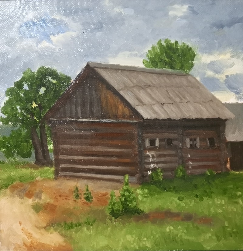 «Старый амбар» 40х40 см, масло 2024г.