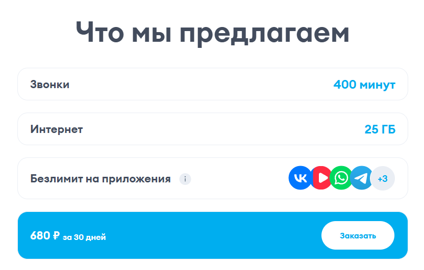 Yota, "Готовый" тариф 400 минут 25гб за 680р/месяц