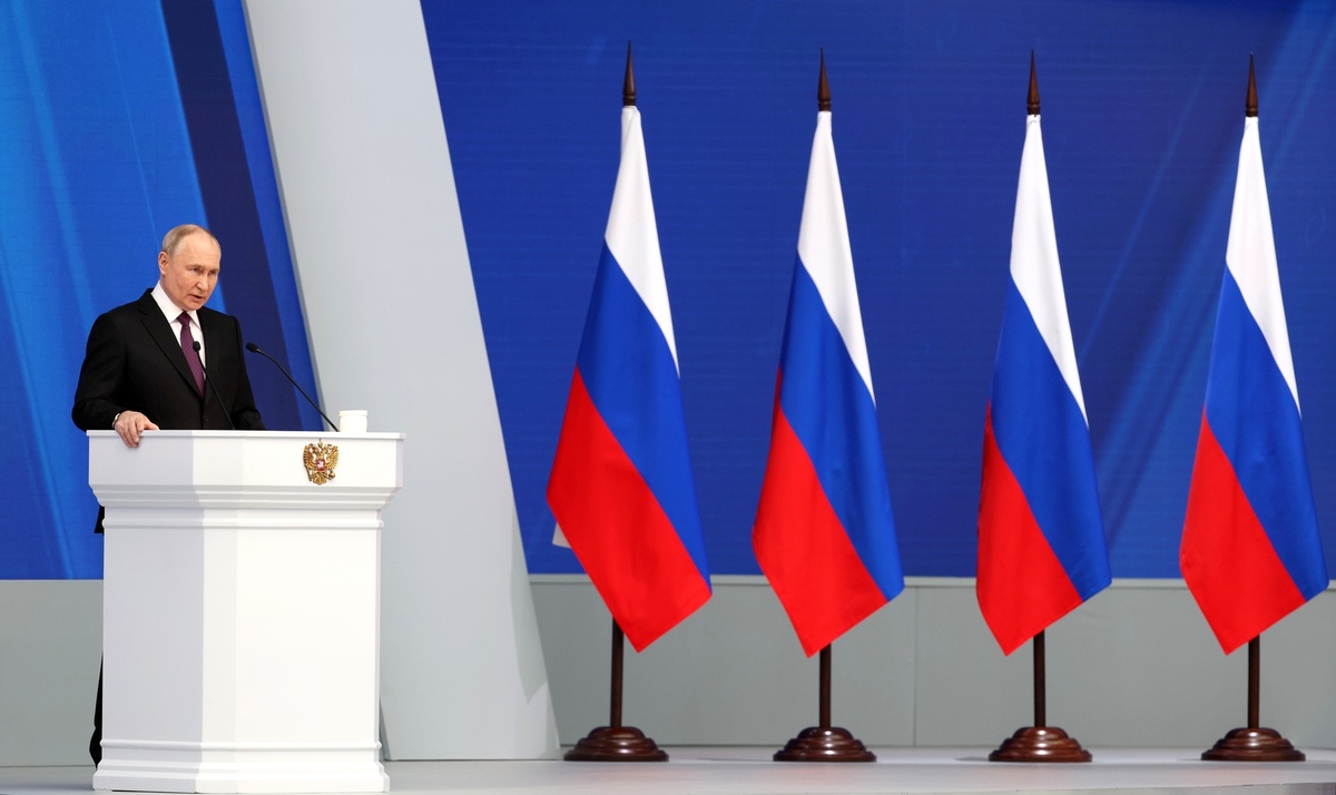     29 февраля 2024 года. Президент РФ Владимир Путин обращается с посланием к Федеральному Собранию / РИА Новости / Гавриил Григоров
