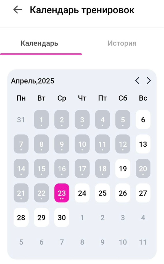 Календарь тренировок за апрель