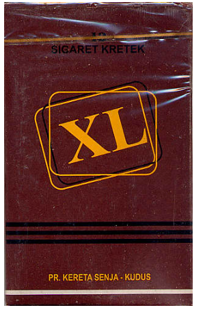 "XL". Индонезия, 2009 год. 12 штук (кретек) в плотной упаковке и в целлофане. Цена 4000 рупий. Производитель: PR. Kereta Senja. Владелец торговой марки: PR. Kereta Senja.