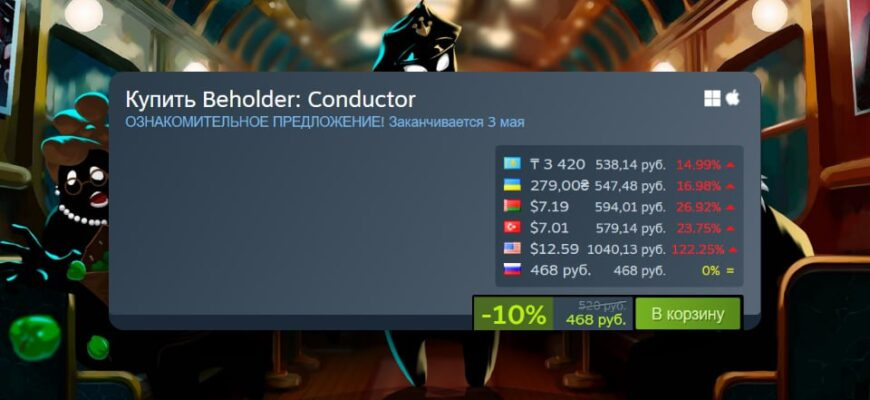 Цены в разных регионах в Steam: